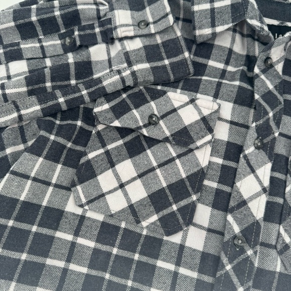 Jared Lang Mens Large Black White Plaid Long Sleeve Button Down Flannel Shirt - Picture 7 of 8